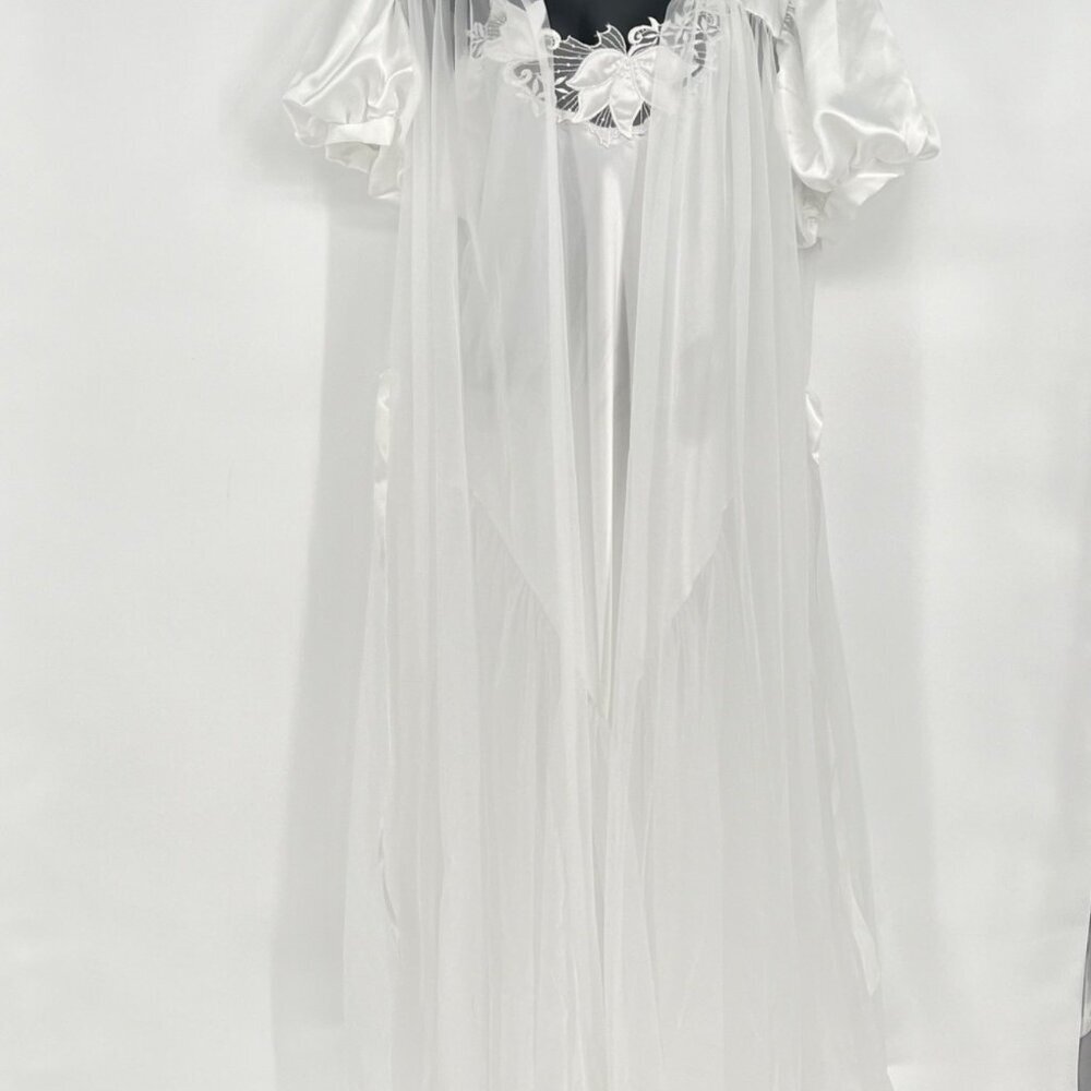 Vintage Henson Kickernick White Chiffon Bridal Peignoir Set Size L